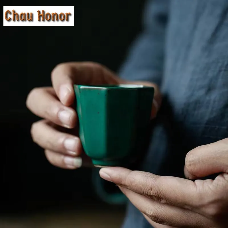 2pcs /set Japanese Style Turquoise Coarse Ceramic Star Anise Smelling Cup Household Kung Fu Tea Set Tea Ceremony Drinkware 45ml