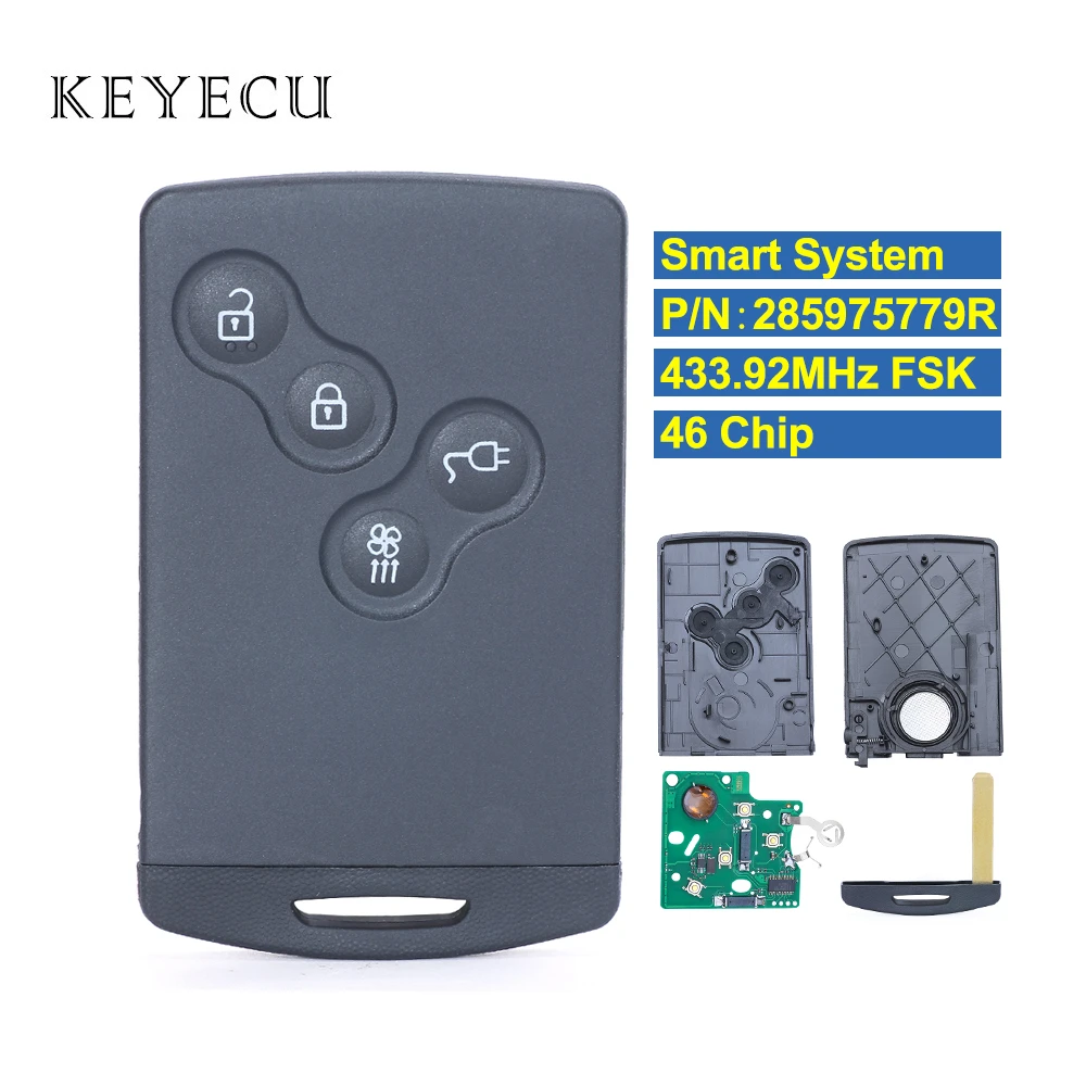 Keyecu Keyless Smart Remote Key Fob for Renault Zoe Megane 3 Laguna 3