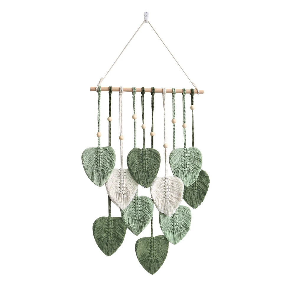 Leaves Tassels Hand-woven Macrame Wall Hanging Ornament Bohemian Craft Decoration Leaf Tapestry For Home Living Room Decors