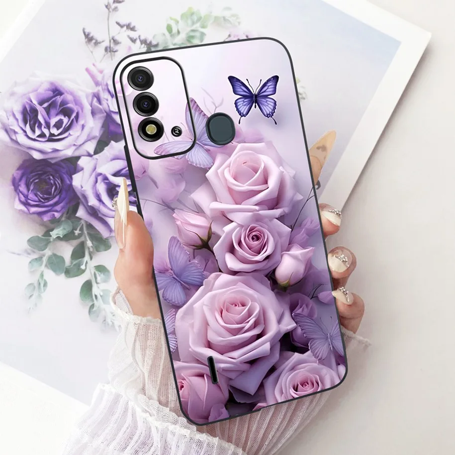 Elegant Flower & Butterfly Soft Black Silicone Phone Case