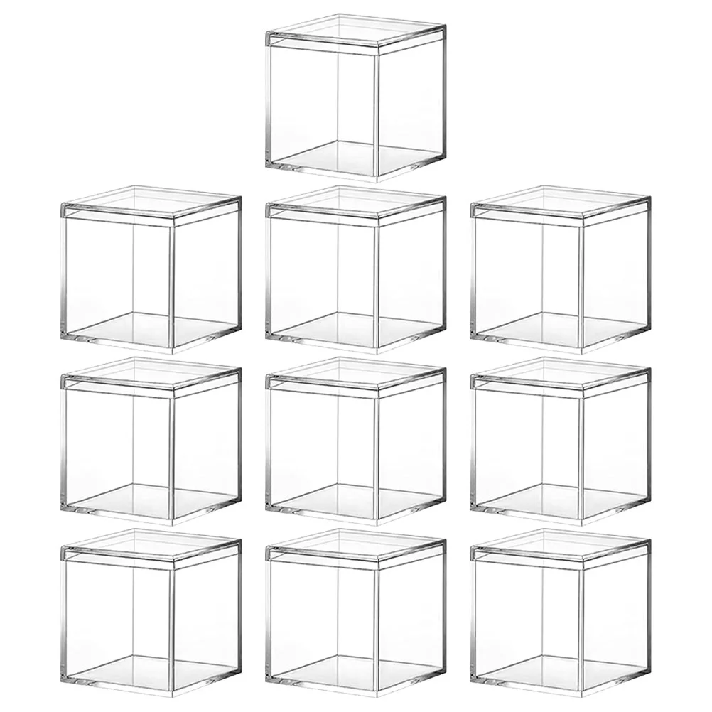 

10pcs 6.5x6.5cm 10x10cm Acrylic Candy Box Goodie Bags Clear Chocolate Plastic Wedding Party Favor Packing Box Container