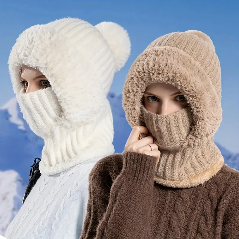 Warm Foldable Ski Mask Windproof Wool Winter Hat Scarf Adjustable Elastic Cold Weather Accessory for Skiing Outdoor Activities