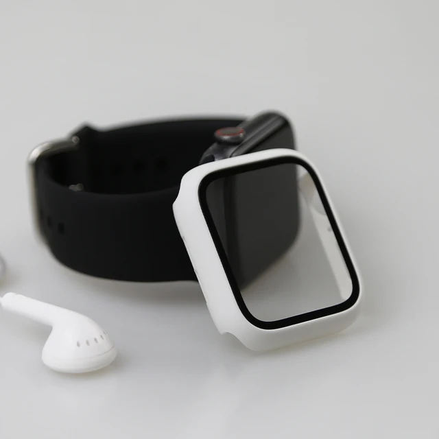 Glass+Watch Cover for Apple Watch Case 41mm 45mm 40mm 44mm 42mm 38mm Matte Bumper+Screen Protector for Iwatch SE 7 6 5 4 3 2 1 White