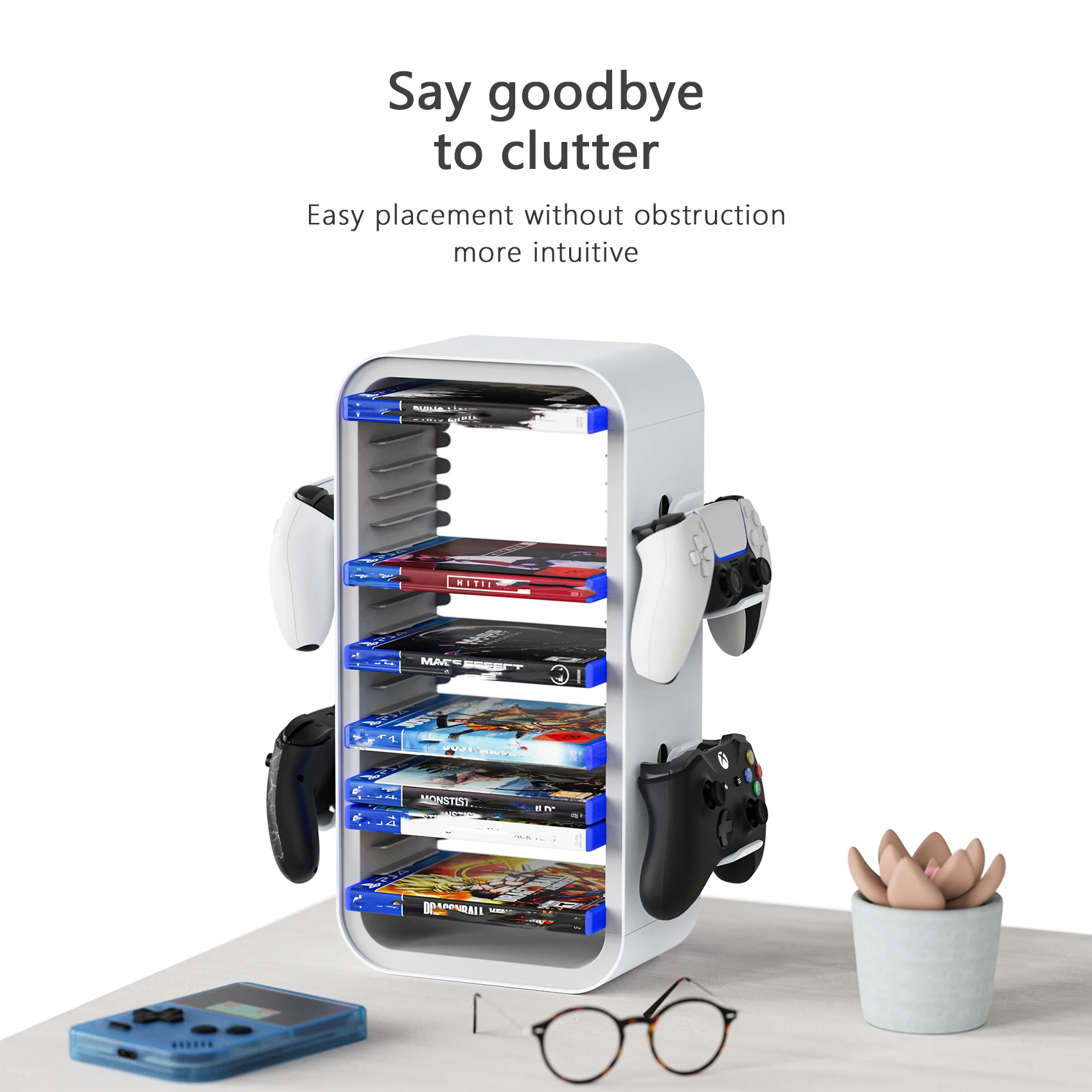 LinYuvo 게임 스토리지 타워 - PS4, PS5, Xbox, 스위치 및 블루레이용 범용 비디오 게임 정리함 - 디스크 18개 보유