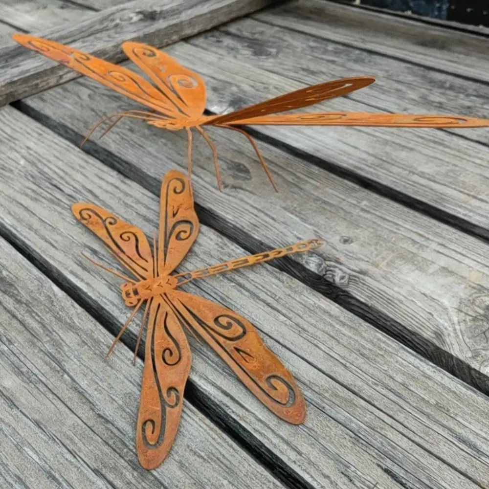 Description Picture 6 of itemRusty Red Iron Dragonfly Silhouette Stake Balcony Yard Wrought Iron Art Garden Fence Decoration Garden Accessories