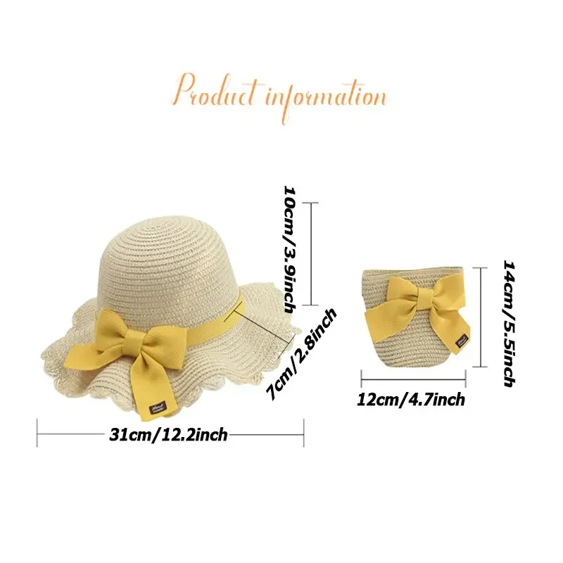 Straw Hat 2 Pcs Children Girls Summer Outdoor Beach Set straw hat,outdoor sun hat