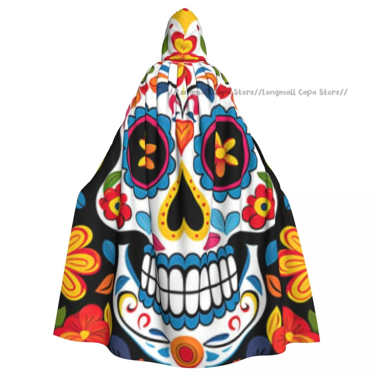 

Adult Vampire Cape Hooded Robe Day Of The Dead Skull Pattern Halloween Cloak Full Length Cosplay