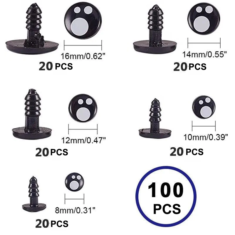 100 stücke 8/10/12mm Schwarz Augen Für Spielzeug Cartoon Sicherheit Augen Für Puppen Machen Tier Amigurumi bär Handwerk Gefüllte Spielzeug Zubehör – Detail 3