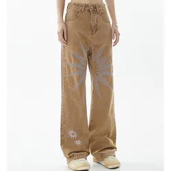 2022 New Arrivals Star Embroidery Khaki Casual Dress Jeans Pants For Women Baggy Harajuku Men Straight Denim Trousers Pantalones