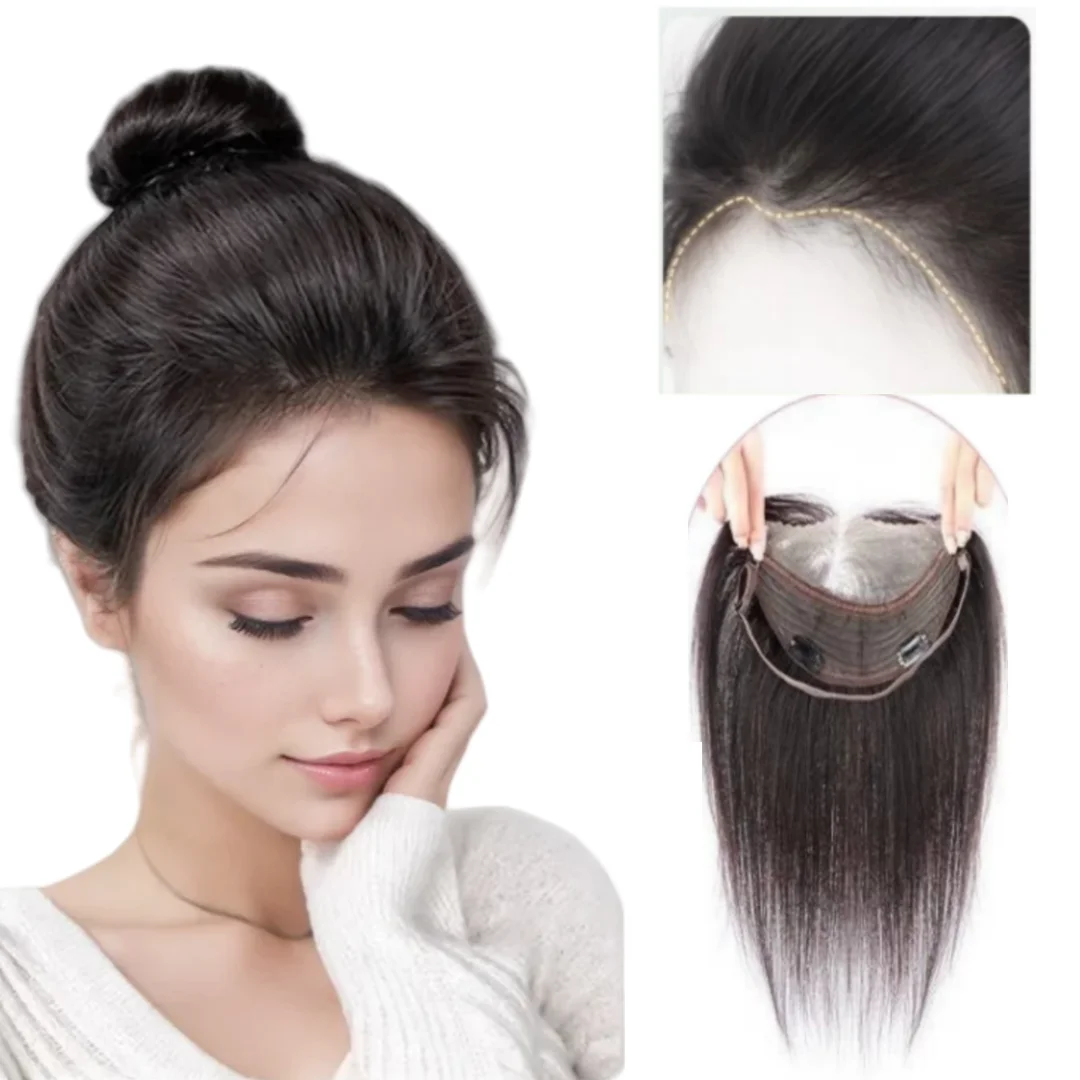 Free Part Topper with Adjustable Strap Human Hair Topper For Women Forehead Hairline with Baby Hair Clip in Extension Semi-wig