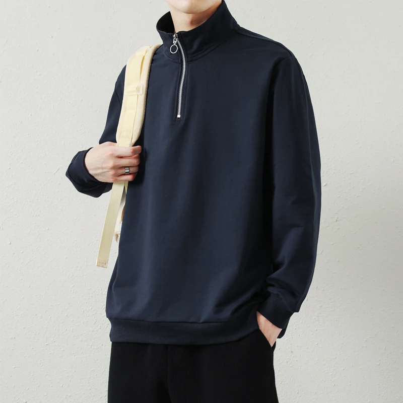 Men's Spring Autumn Solid Turtleneck Zipper Long Sleeve Sports T-shirt Casual Vacation Hoodies Fashion Vintage Office Lady Tops