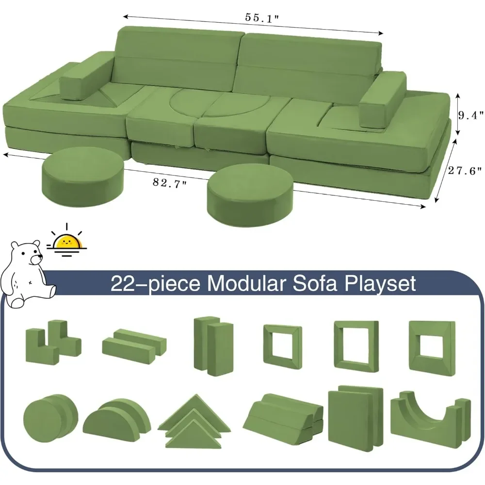 22Pcs Modular Kids Play Couch - Kids Couch for Playroom Bedroom Living Rooms 500+DIY Creativing Couch for Inspiring Child 2