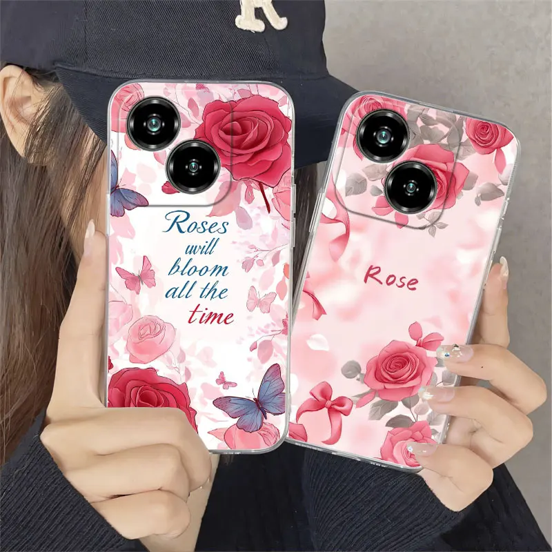 Luxury Clear Shockproof Silicone Soft Phone Case with Marble Floral Print
