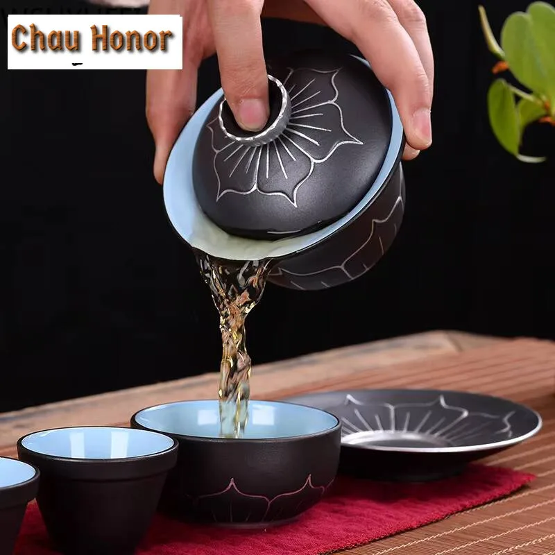 170ml Chinese Style Hand Made Cover Bowl Tea Set Ceramics Tea Tureen Tea Cup Gaiwan Tea Pot Travel Teaset Home Office Tea Bowl