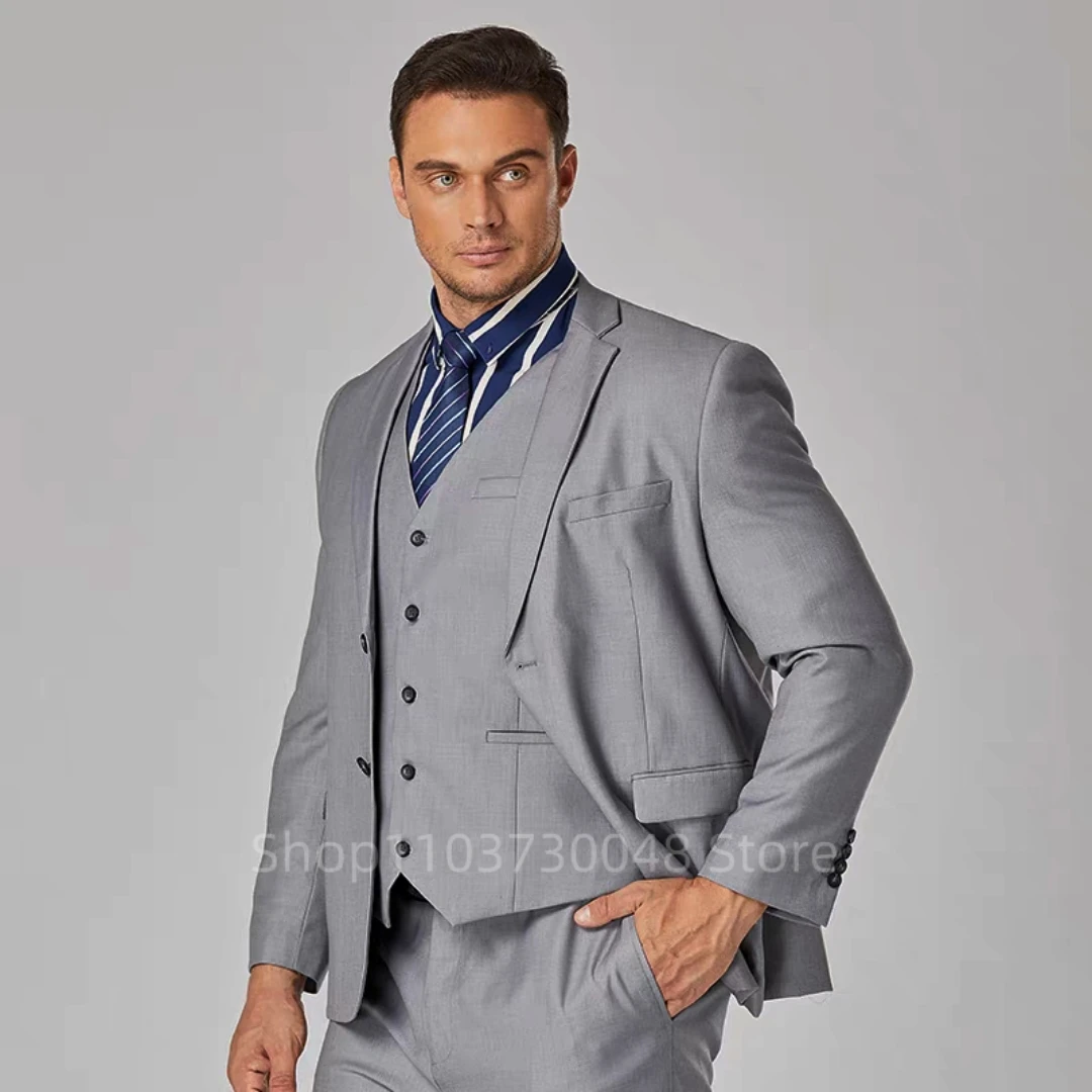 Gray Men's XS-6XL Spring New Wedding Fashion Handsome Suit Business Cargo Trousers Plus Size Three Sets Fat Friendly Clothing
