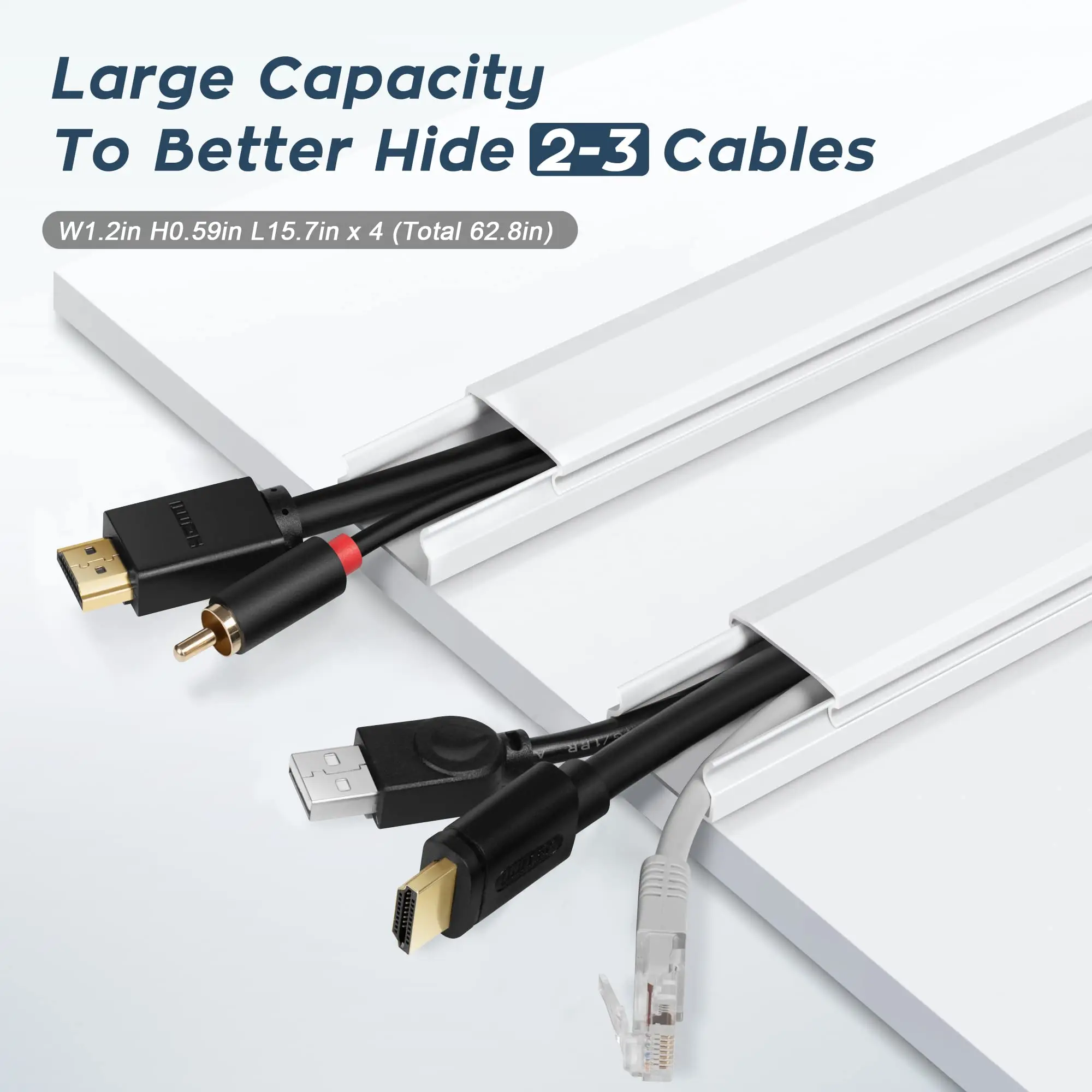 62.8in Cable Cover Wall White Wire Cover for Wall Paintable Cord Wall Kit Cord Hiders for TV 4pcs