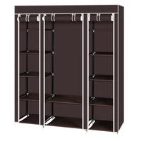 69" Portable Clothes Wardrobe Storage Organizer with Non-Woven Fabric Quick and Easy To Assemble Extra Strong and Durable Dark 1
