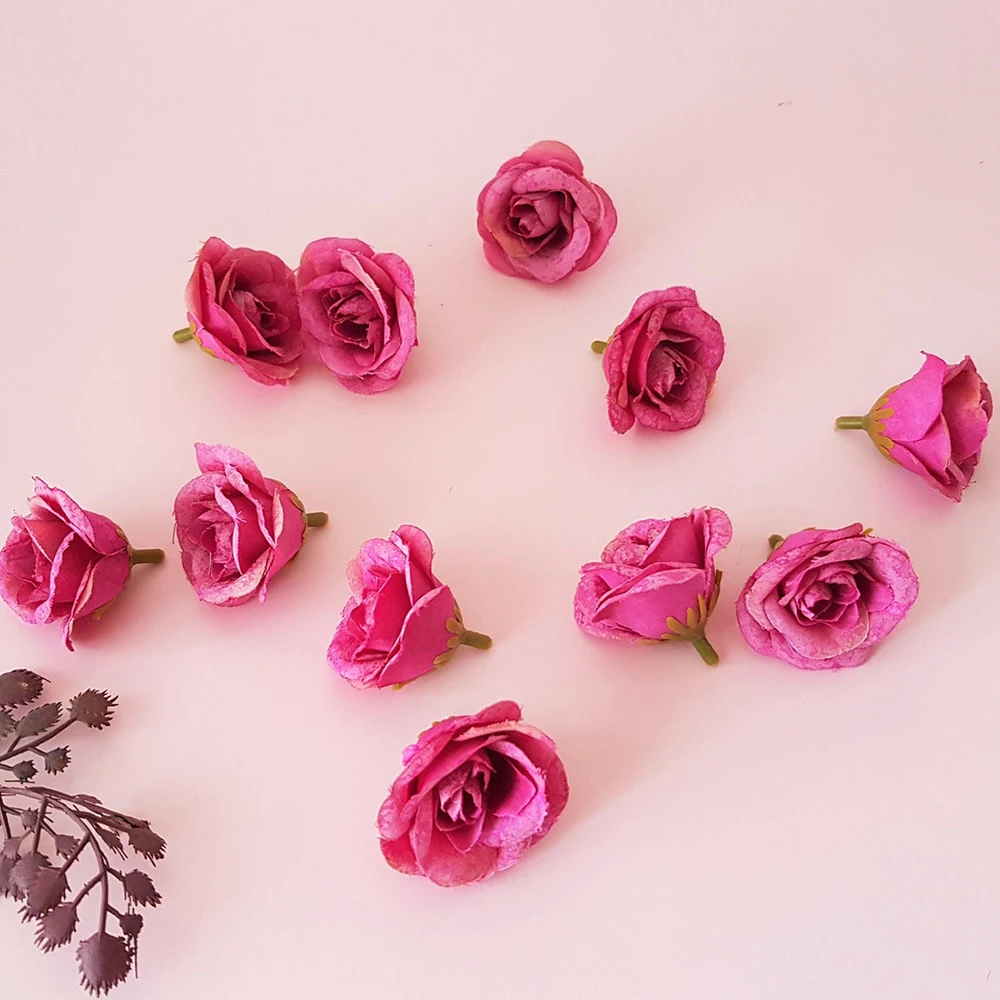 20/30Pcs Mini Pink Roses Artificial Flowers Head For Craft Supplies DIY Bridal Flower Crown Wedding Home Decor Fake Flowers