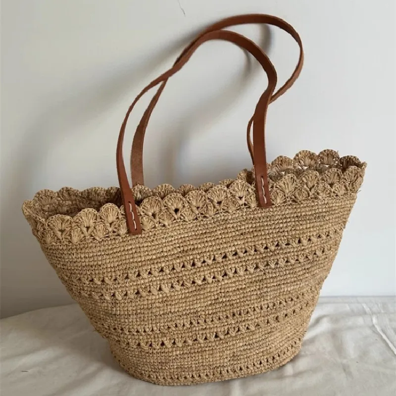 Hollow Out Casual Woven Shoulder Bag SummerBeach Handbag for Women Large Capacity Straw Weave Leisure Travel Bucket Bag