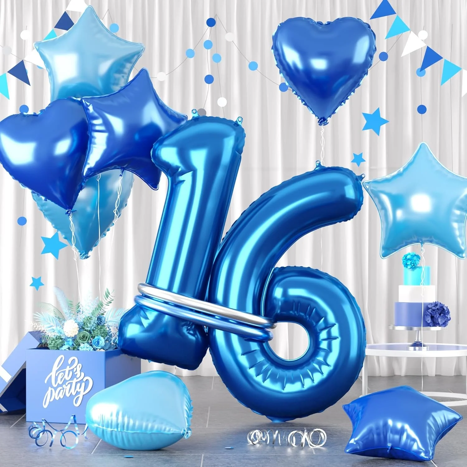 32 Zoll Nummer 10 ~ 21 Ballon Blauer Folienstern Herzform Ballon mit langem Ballon Geeignet für Geburtstagsfeier-Duschdekoration – Detail 8