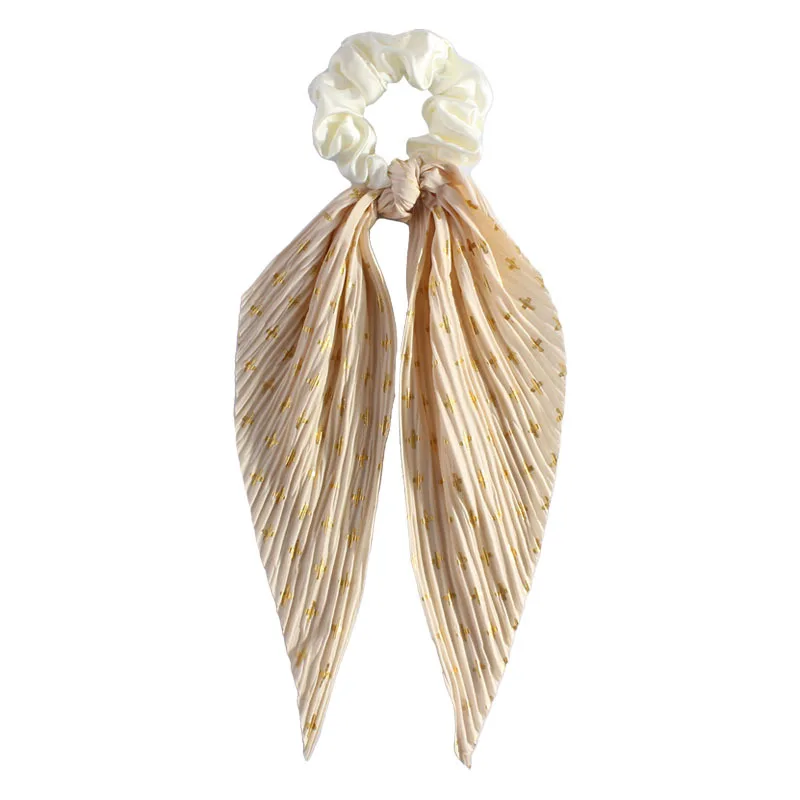 Elegant Handmade Creased Hair Scrunchie with Retro Ribbons - Stylish Hair Accessory