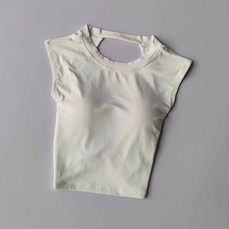 Yoga Short Sleeved T-shirts Women's Fixed Chest Pad Sexy Backless Short Gym Shirt Sexy Yoga Tops Slimming Fitness Sports Vest