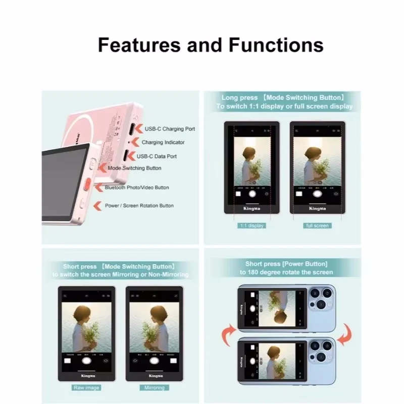 Kingma VL-PH02 Max Magnetic Phone Selfie Monitor Screen for Smartphone Rear Camera Selfie Vlog Live Stream portable monitor