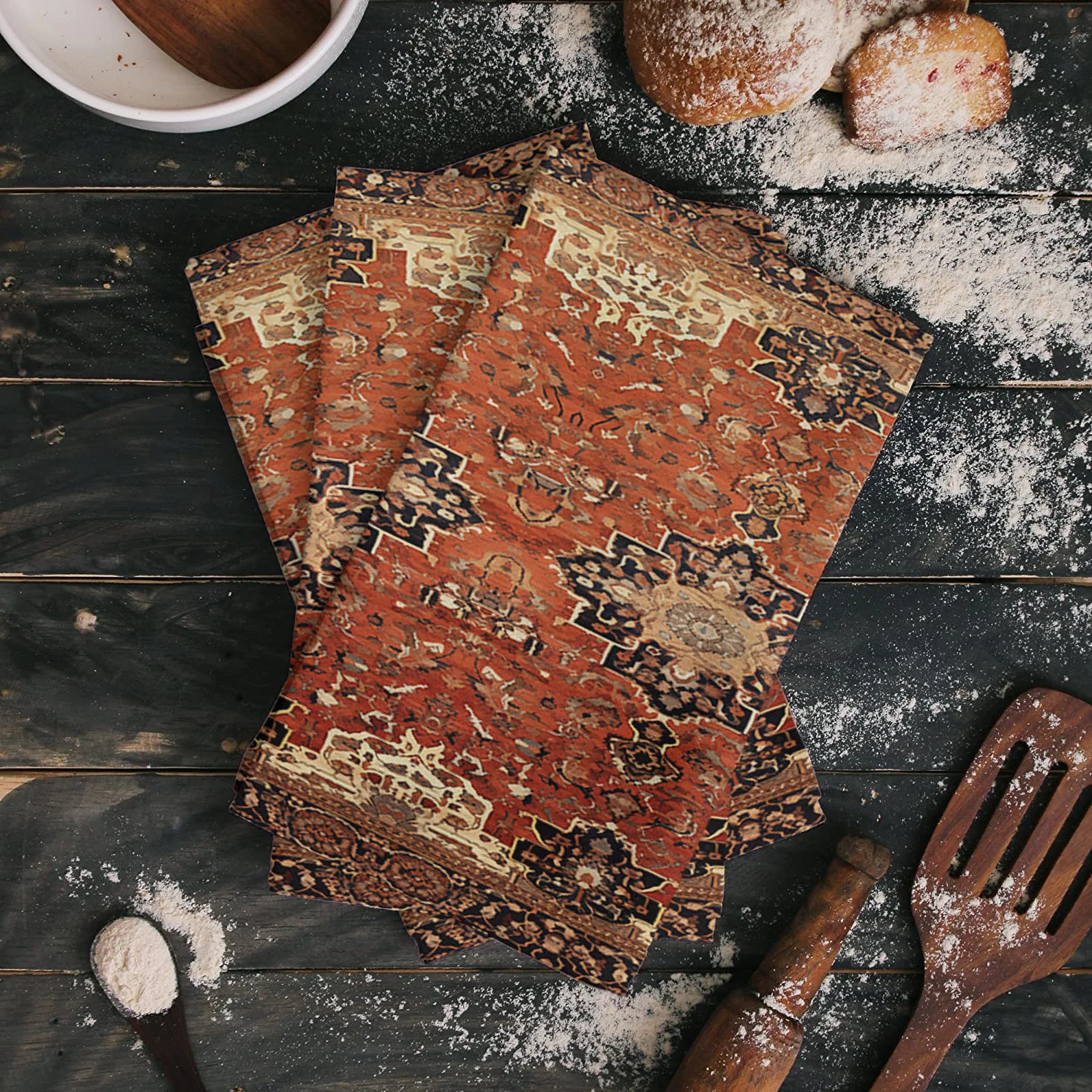 Retro Medieval Turkish Pattern Kitchen Towel Absorbent Dish Cloth