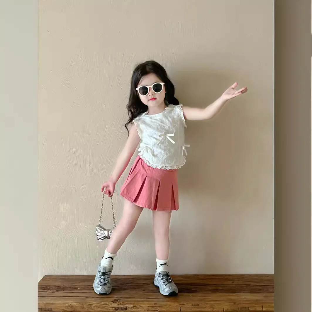 여아용 짧은 치마, 한국 스타일 패션, 수박 파우더 퀼로트 하의, 2024 여름 신상