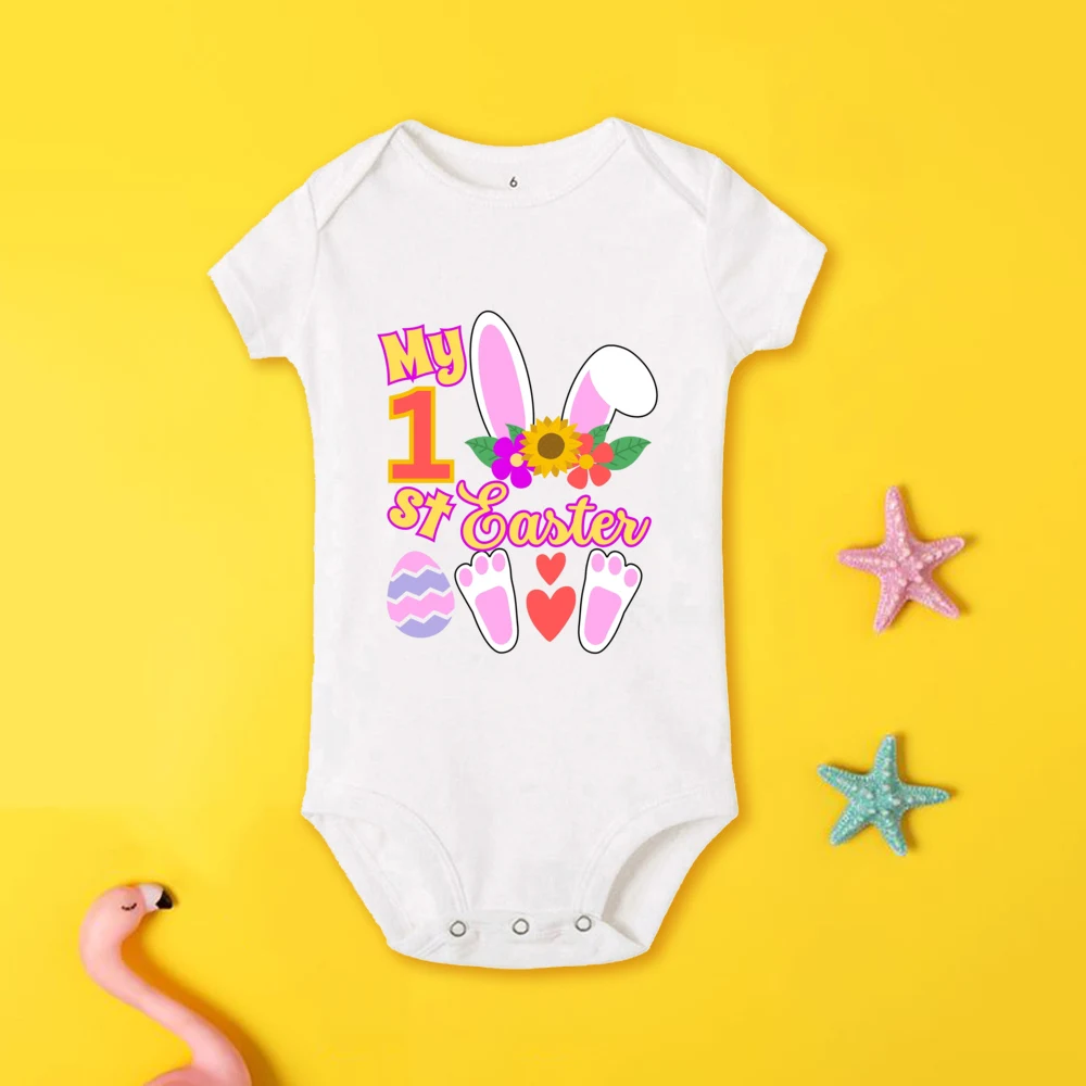 My First Easter Baby Bodysuit Easter Party Infant Outfit Bunny Printed Boys Girls Romper Jumpsuit Newborn Short Sleeve Jumpsuit 3