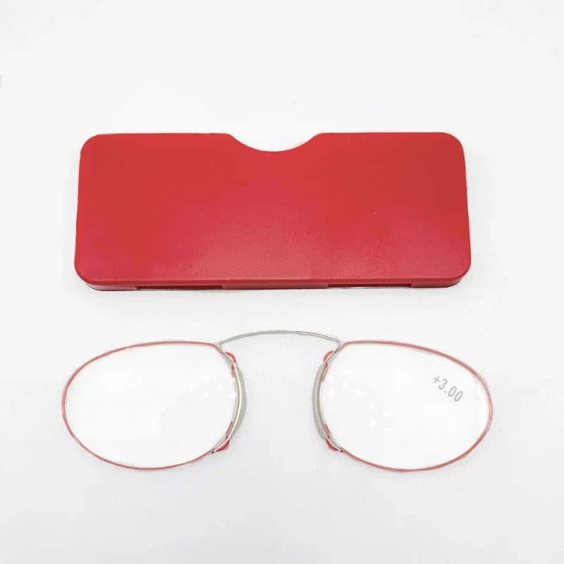 May Flower Rimless Foam Nose Clip On Reading Glasses Mini Portable Lazy Glasses With Alloy Case Men Women +1+1.5+2+2.5+3
