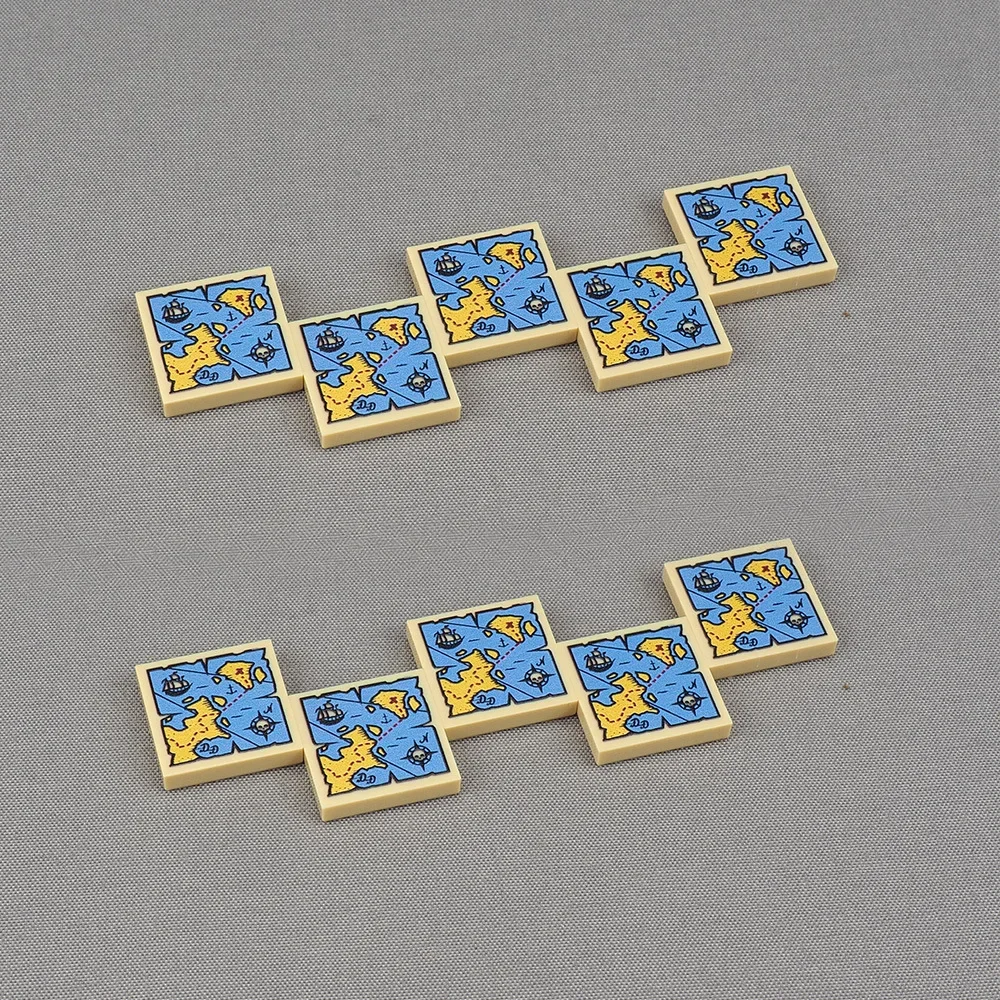 MOC 10PCS 3068 인쇄된 2x2 해적선 해골 패턴 빌딩 블록 보물 지도 바닥..