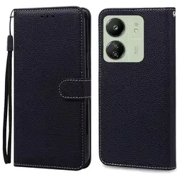 Elegant Leather Wallet Flip Case - Premium Phone Cover for Redmi 13C 4G 5G (Black)