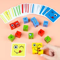 Cube Face Changing Building Blocks Cartoon Board Game Wooden Puzzle Montessori Anxiety Stress Relief Toys For Children Kids 2
