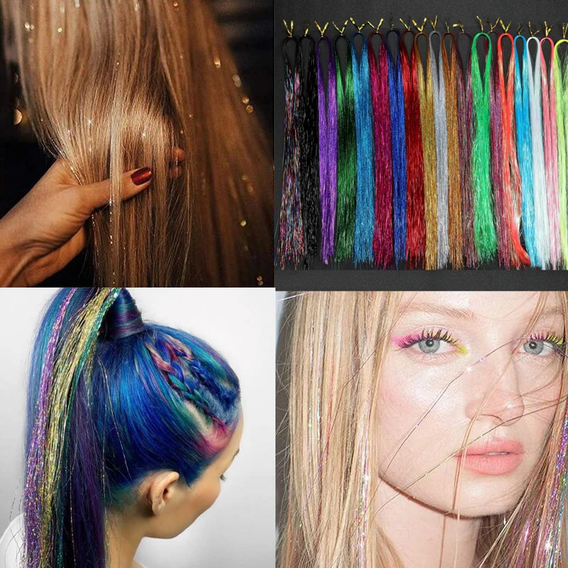 24 Colors 180 Strands Shiny Threads Glitter Hair Tinsel Gold Silk Hair ...