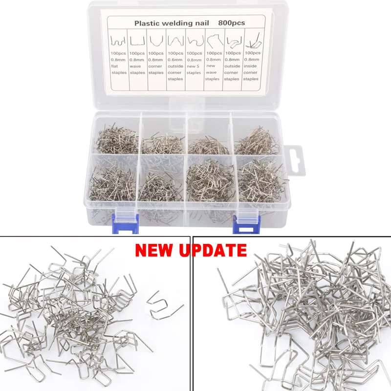 800/600/100PCS Hot Staples Plastic Welding Nail Welding Nail Pre Cut Wave Staples Bumper Repairs Auto Plastic Repair 0.6/0.8mm 3