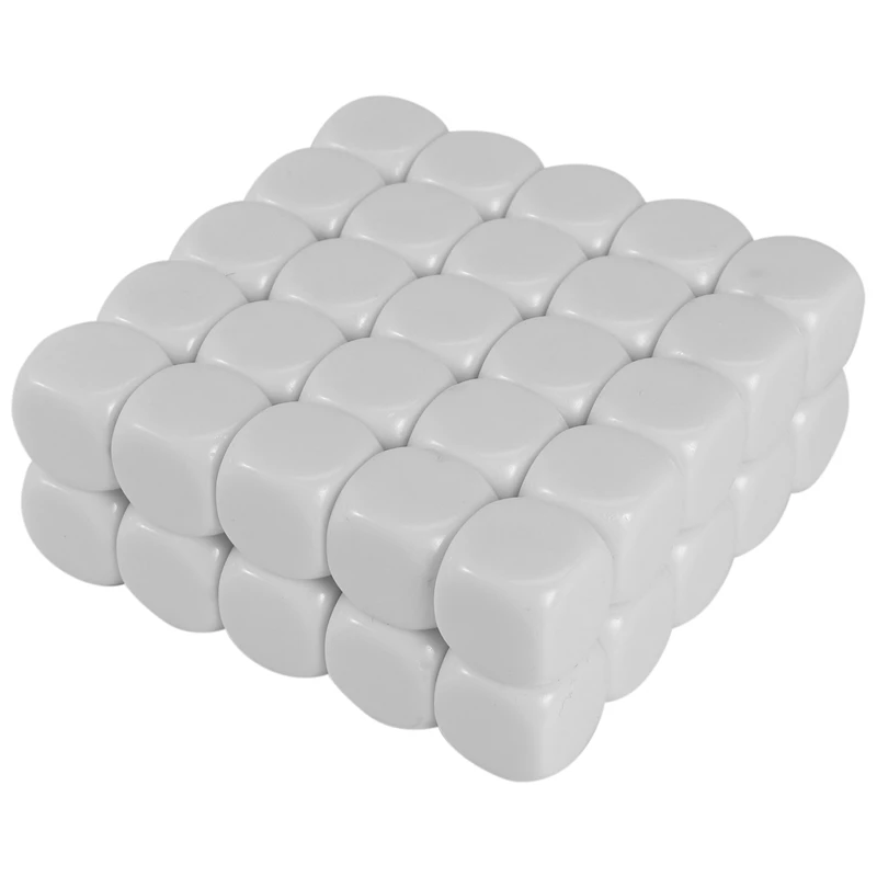 

50 Pack 16MM Blank White Dice Set Acrylic Rounded D6 Dice Cubes For Game,Party,Fun,DIY Sticker And Math Teaching