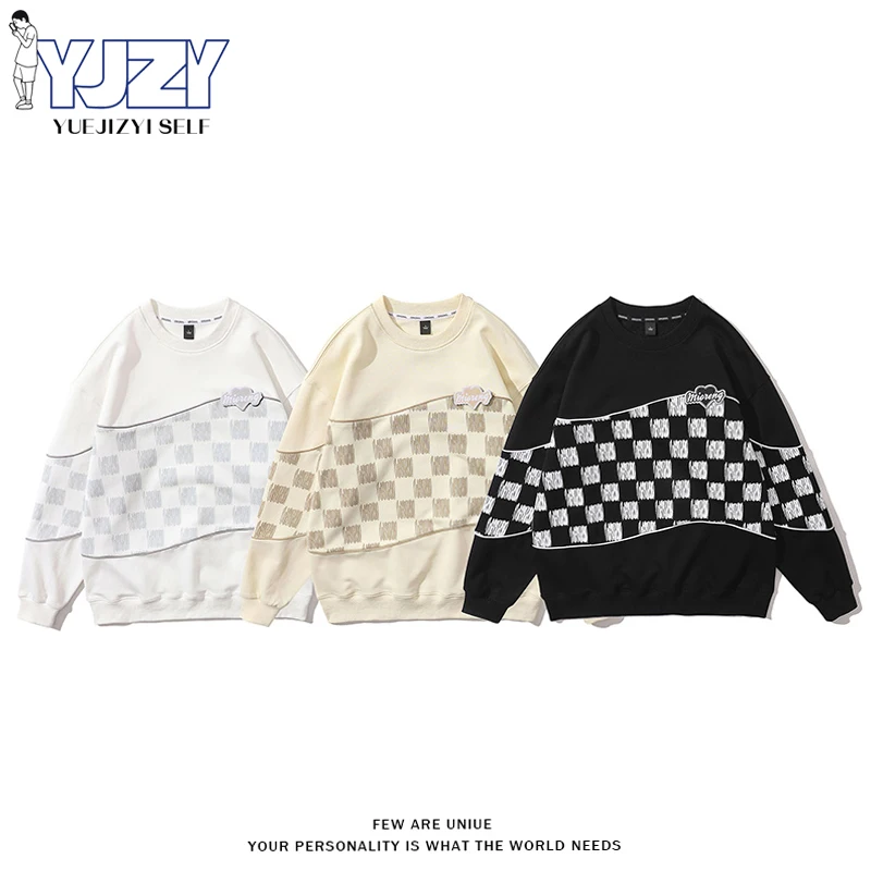 

Men's Spring Checkerboard Sweater Couple Street Casual Sweater Women's Harajuku 2022 Harajuku Plus Size Embroidered Sweater Men