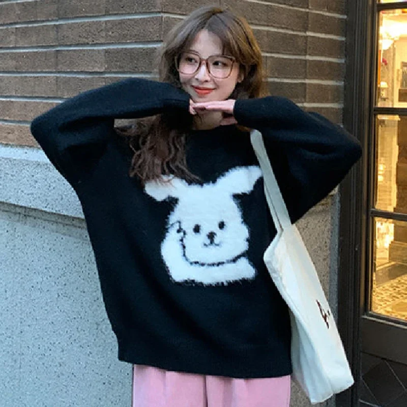 

Plush Rabbit Sweater Women 2024 Autumn and Winter New Korean Soft Glutinous Design Versatile Knitted Top Female