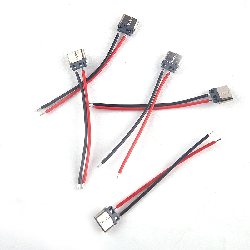 5pcs USB Type-C 2P Welding Wire Female Connector Cable For Mobile Phone Charging 2pin Solder Wire Female Socket