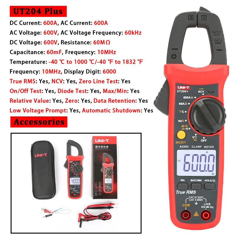 UNI-T UT210E UT202A UT204 Plus Clamp Meter AC/DC Digital Voltmeter Ammeter Pliers Multimeter Professional Electrical Multitester image 11