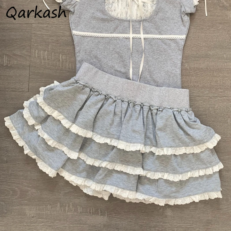 

Мини-юбка летняя однотонная Милая Кружевная в стиле пэчворк с высокой талией Y2k трапециевидная уличная одежда базовый дизайн Модная шикарная