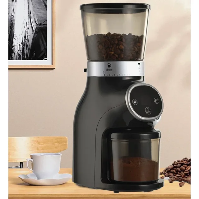 Electric Burr Coffee Grinder,200W High-power Espresso Grinder Coffee Grinder Electric with Time Display, Black 2