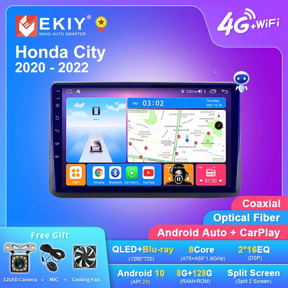 EKIY T7 Android 10 6G + 128G Автомагнитола для Honda City 2020 2021 2022 Navi GPS мультимедийный видеоплеер