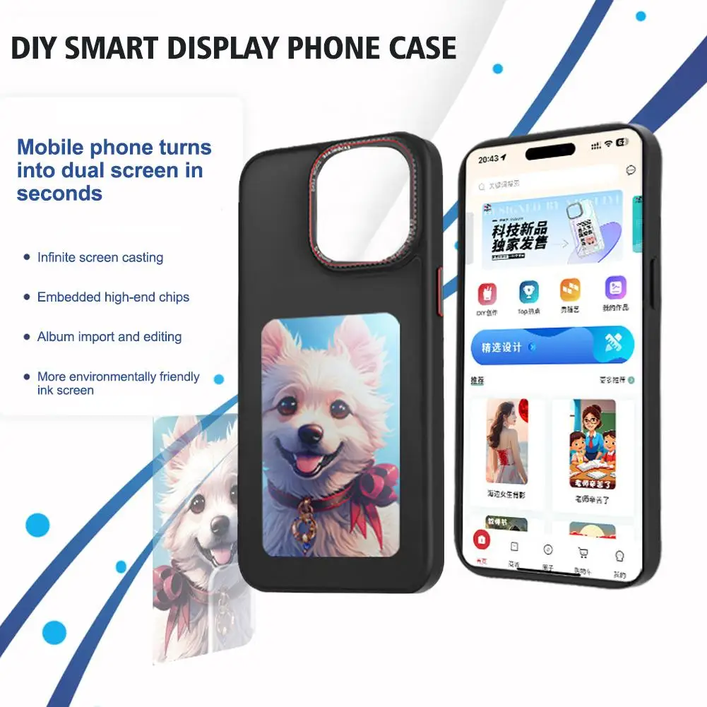 Funda de teléfono con pantalla DIY para IPhone 15/14/13 Series, pantalla Eink, aplicación de actualización, carcasa trasera, pantalla de patrón DIY