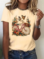 Women's Floral Butterfly Graphic Print Round Neck Tee - Spring/Summer Edition - S (Kaqi - 02149)