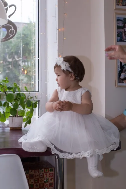 Girls Dress Baby Girl Dress Baby Girl Baptism Dresses Toddler White Lace Flower Tulle Christening 1 Years Birthday Princess Party Dress Newborn Wedding Gown