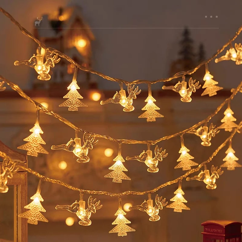 thumbnail image 1 of Cadena de luces LED navideñas, árbol de Navidad, muñeco de nieve, alce, estrella, copo de nieve, ambiente cálido, decoraciones de bricolaje, cadena de luces navideñas de Año Nuevo, 1 of 5