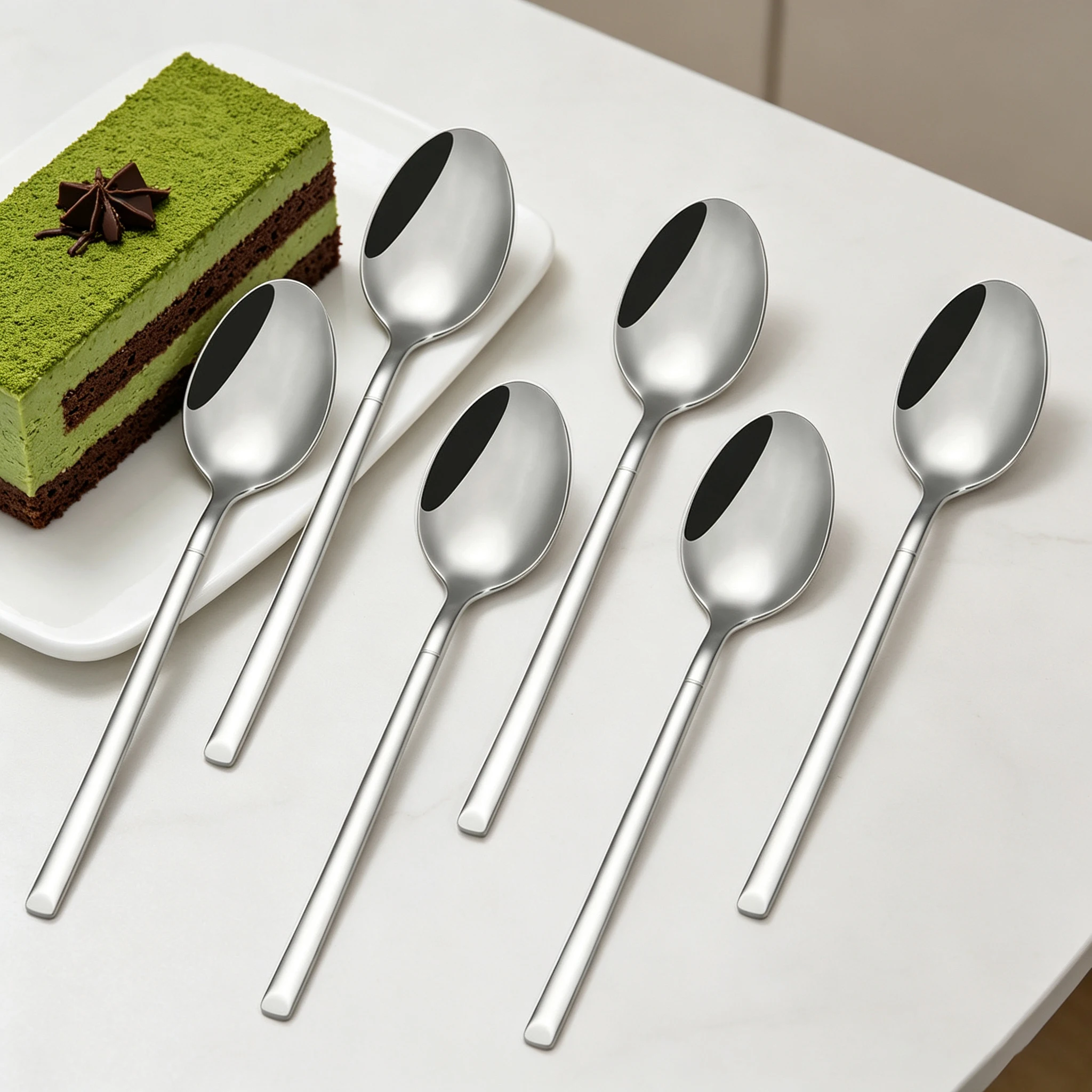 Ensemble de cuillères à café et à dessert en acier inoxydable, 4/6/12 pièces, pour la maison, les fêtes, la table, couleur argent