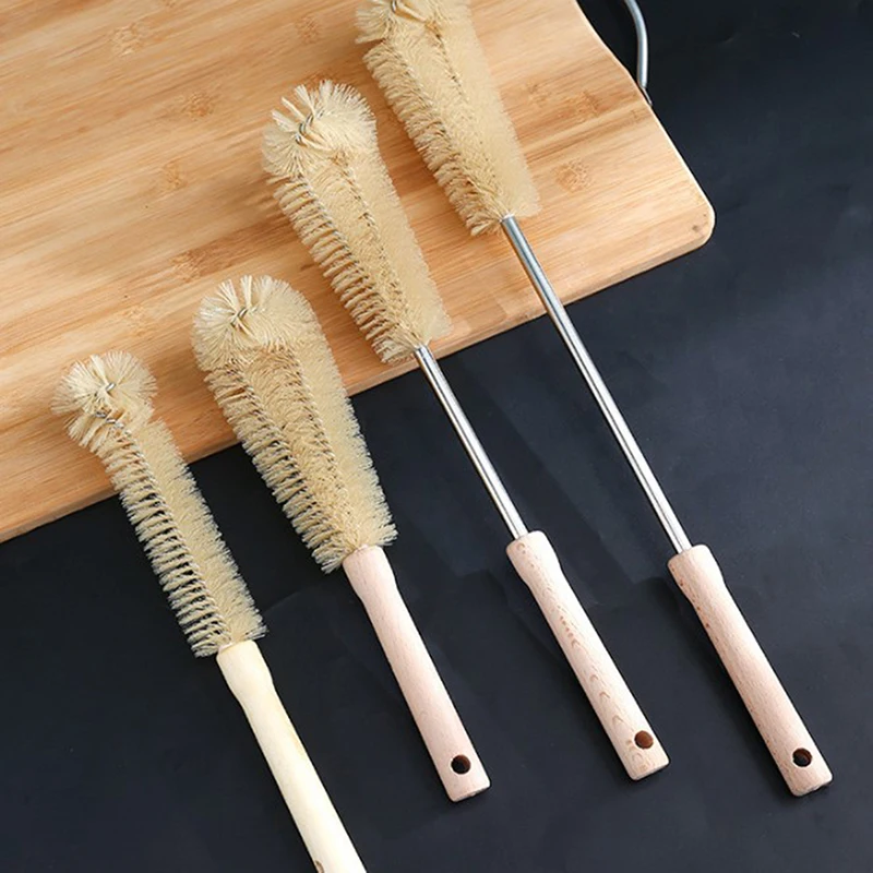 Wooden Long Handle Bottle Cleaning Brush Kitchen Cleaning Tool  Drink Wineglass Bottle Glass Cup Scrubber Cleaning Brush